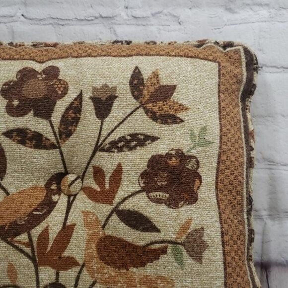 Vintage Folk Art  Grandmacore Birds Brown Tan Throw Pillow - Picture 4 of 10